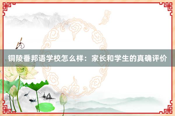 铜陵番邦语学校怎么样：家长和学生的真确评价